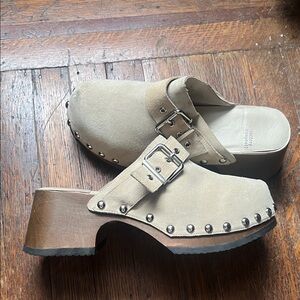 Jeffrey Campbell Beige Platform Clogs with Silver Studs